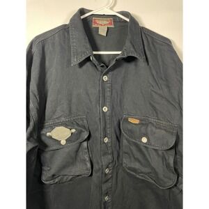 Vintage Y2K PACO Jeans World Best Mens Button Up Shirt‎ Black Pockets XL Cotton
